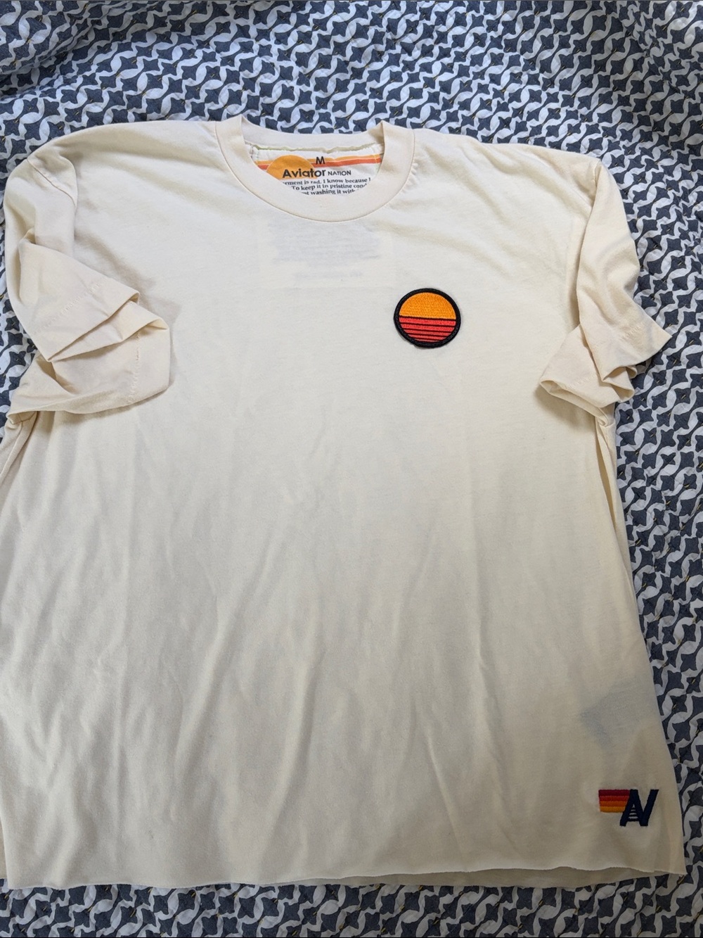 Aviator Nation Cream Tee with Orange & Red Sunset Patch